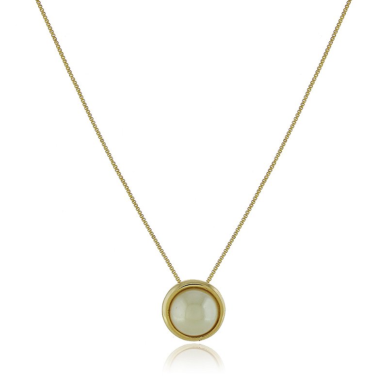 GARGANTILHA FOLHEADA A OURO 18K MEIA PÉROLA