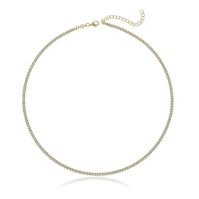 GARGANTILHA FOLHEADA A OURO 18K RIVIERA BAGUETE ZIRCÔNIAS