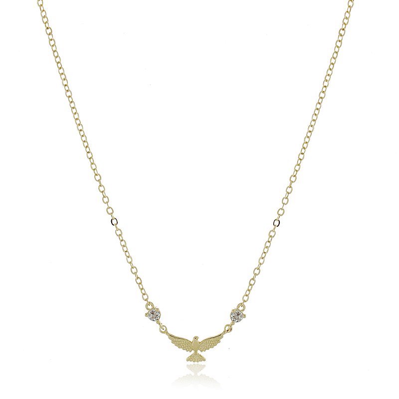 GARGANTILHA FOLHEADA A OURO 18K DIVINO ESPÍRITO SANTO COM ZIRCÔNIAS