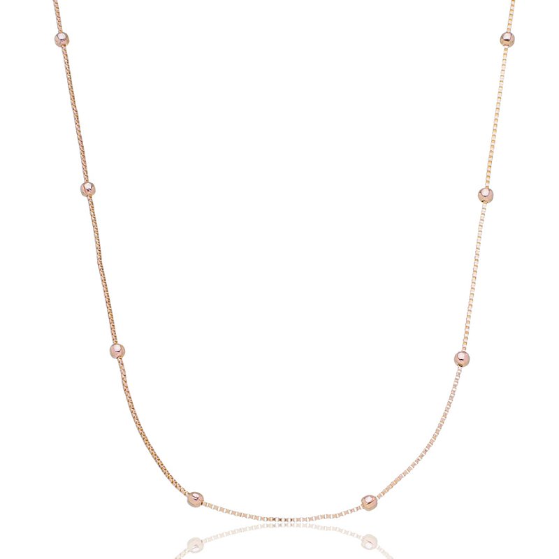 CORRENTE FOLHEADA A OURO 18K BOLINHAS 60cm