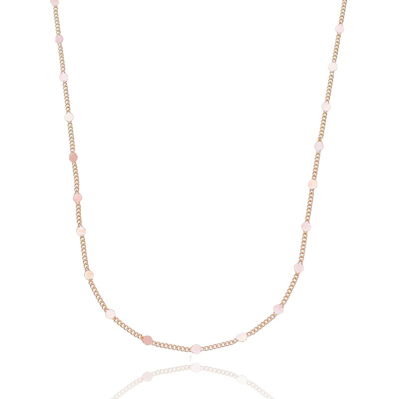 CORRENTE FOLHEADA A OURO 18K BOLINHAS BATIDAS 70cm