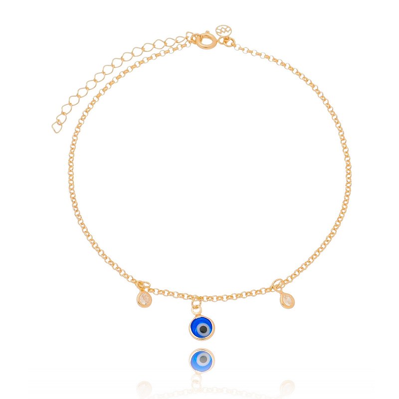 Tornozeleira olho grego folheada a ouro 18k 23cm