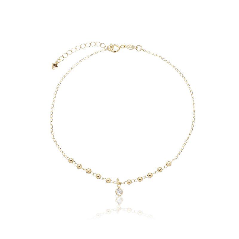 Tornozeleira bolinhas e cristal folheada a ouro 18k 25cm