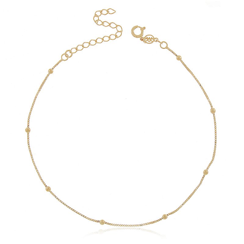 Tornozeleira bolinhas folheada a ouro 18k 24cm