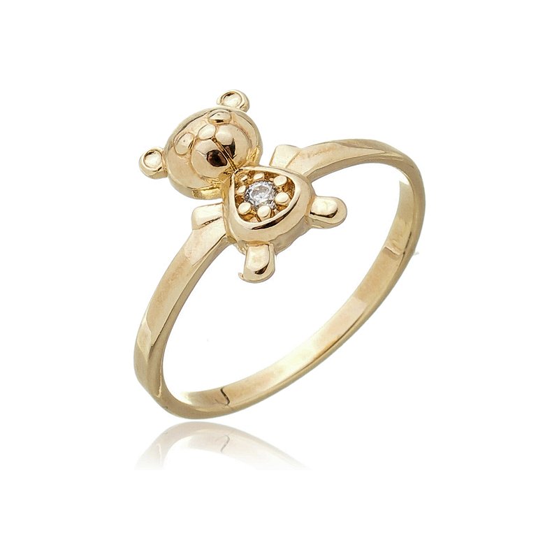 Anel infantil ursinho folheado a ouro 18k