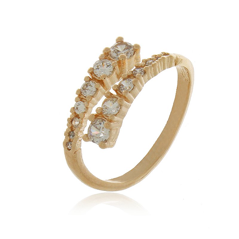 Anel com zircônias folheado a ouro 18k