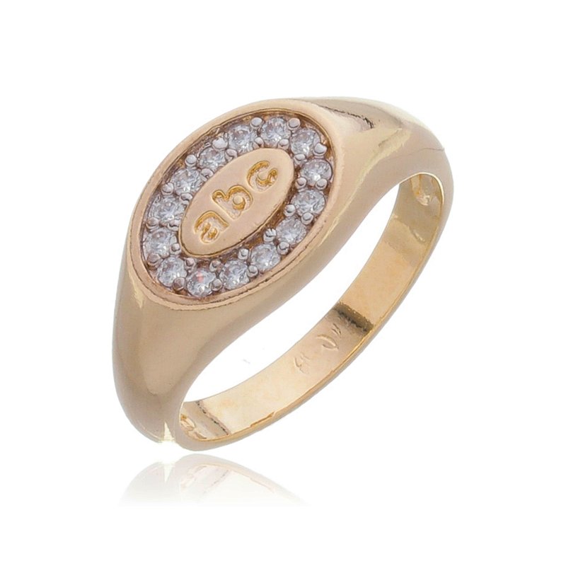 Anel ABC com zircônias folheado a ouro 18k