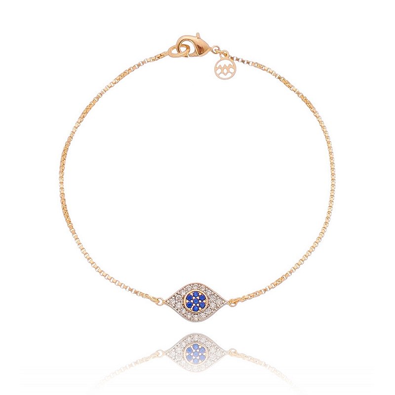 Pulseira olho grego folheada a ouro 18k 18cm