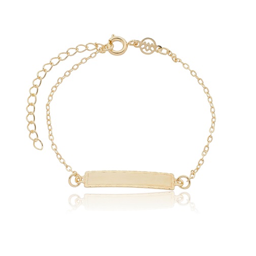 Pulseira plaquinha infantil folheada a ouro 18k 15cm