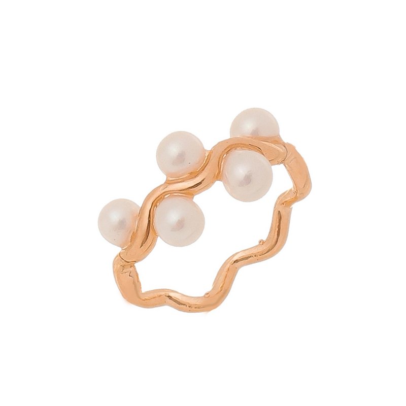 Anel ondas com pérolas folheado a ouro 18k