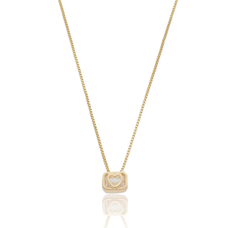 Gargantilha caixa com coração folheada a ouro 18k