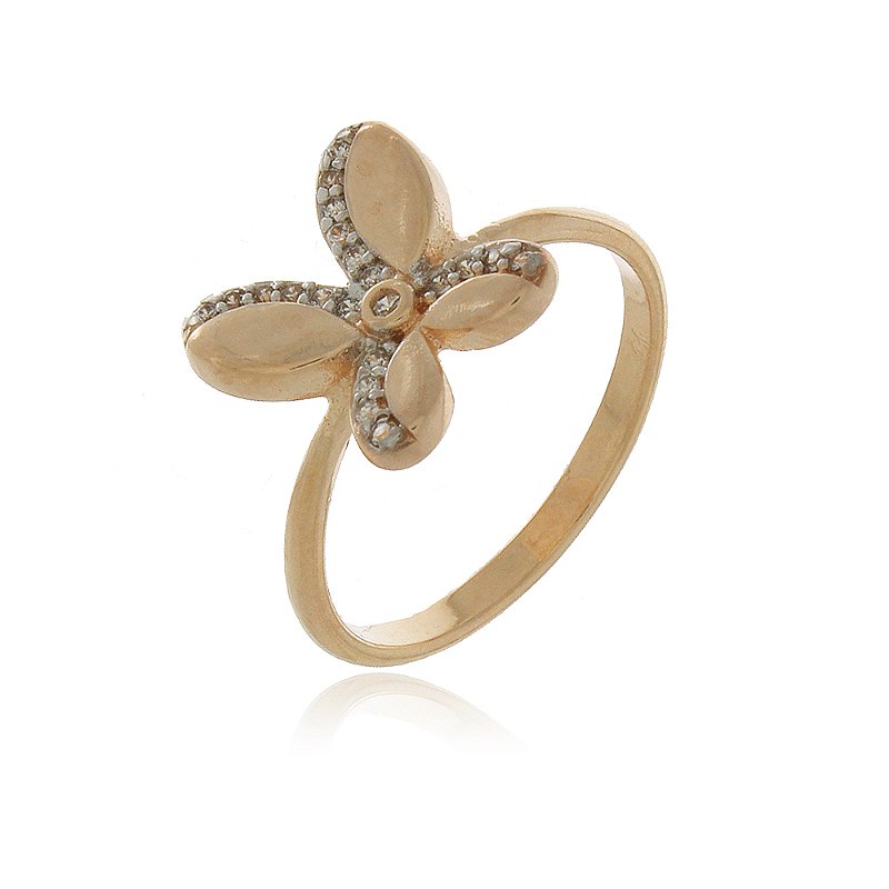 Anel borboleta com zircônias folheado a ouro 18k