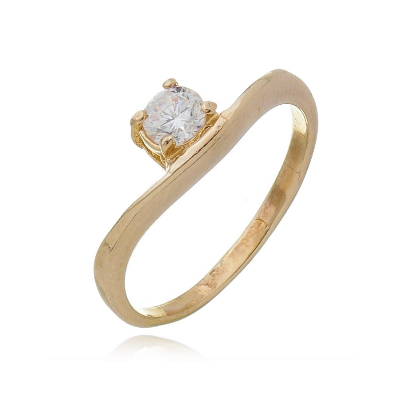 Anel solitário com zircônia folheado a ouro 18k