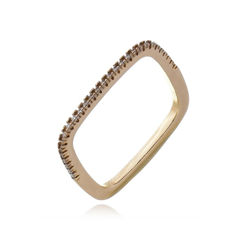 Meia aliança quadrada com zircônias folheada a ouro 18k