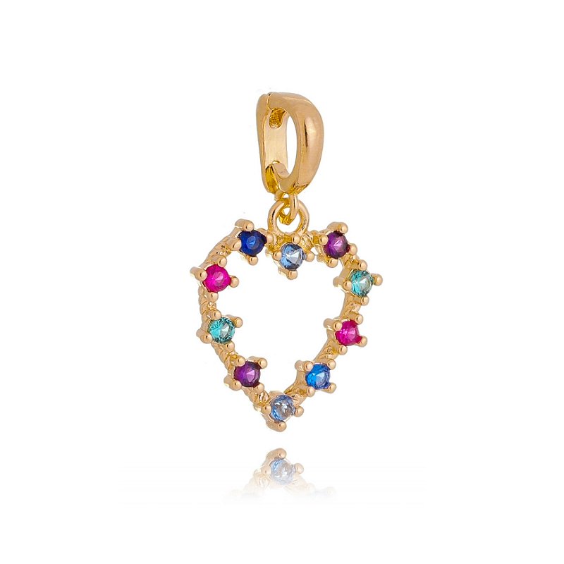 Pingente coração colorido folheado a ouro 18k