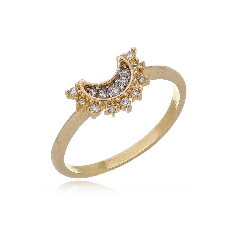 Anel duplo lua e sol folheado a ouro 18k