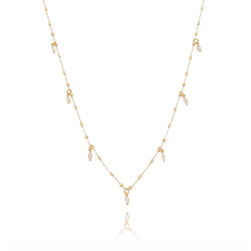 GARGANTILHA FOLHEADA A OURO 18K COM ZIRCÔNIAS PENDURADAS