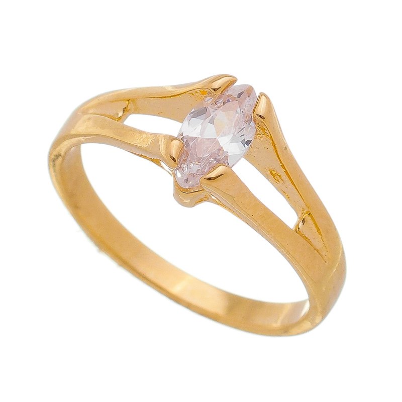 Anel pedra navete folheado a ouro 18k