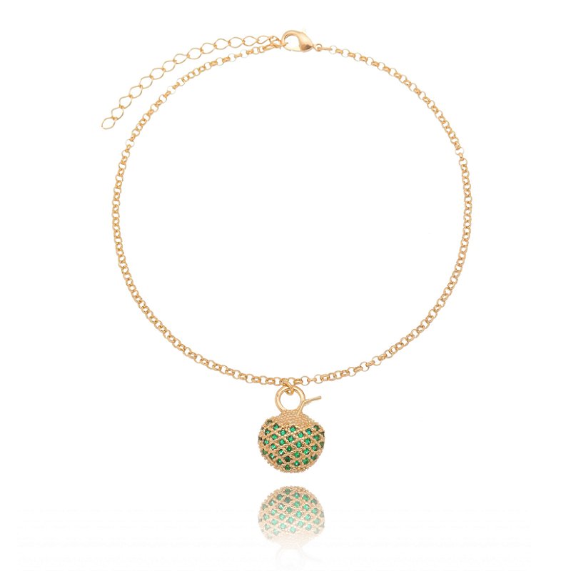 Tornozeleira Coco verde folheada a ouro 18k