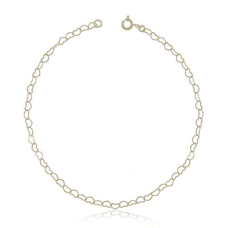 Tornozeleira corações vazados folheada a ouro 18k 22cm