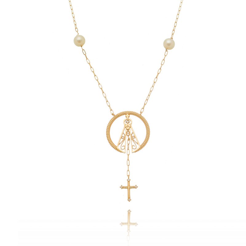 Gargantilha Nossa Senhora Aparecida folheada a ouro 18k 40cm
