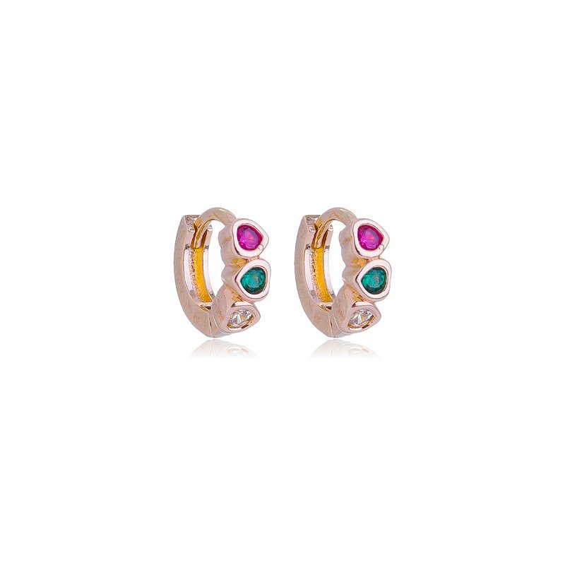 ARGOLA PEQUENA CRAVEJADA COM ZIRCÔNIAS COLORIDAS FOLHEADA A OURO 18K