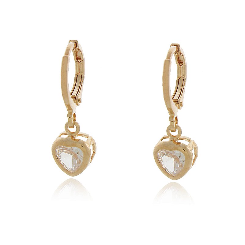 ARGOLA CORAÇÃO COM ZIRCÔNIA PENDURADO FOLHEADO A OURO 18K