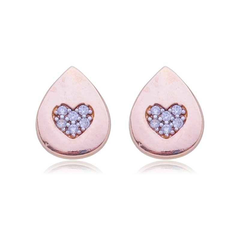 Brinco gota com zircônias folheado a ouro 18k