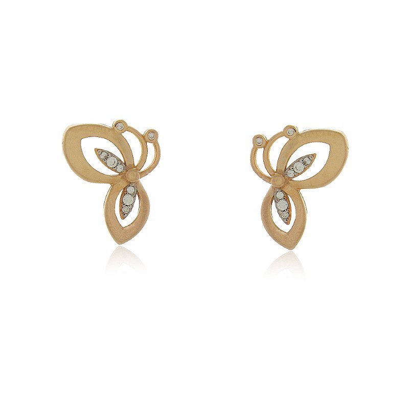 BRINCO BORBOLETA COM ZIRCÔNIAS FOLHEADO A OURO 18K