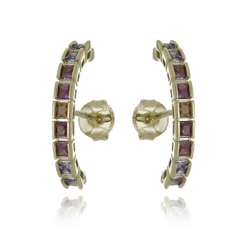 Brinco Ear Hook com zircônias folheado a ouro 18k