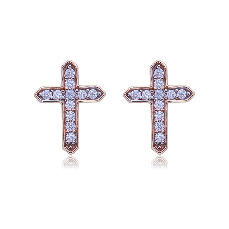 Brinco cruz com zircônias folheado a ouro 18k