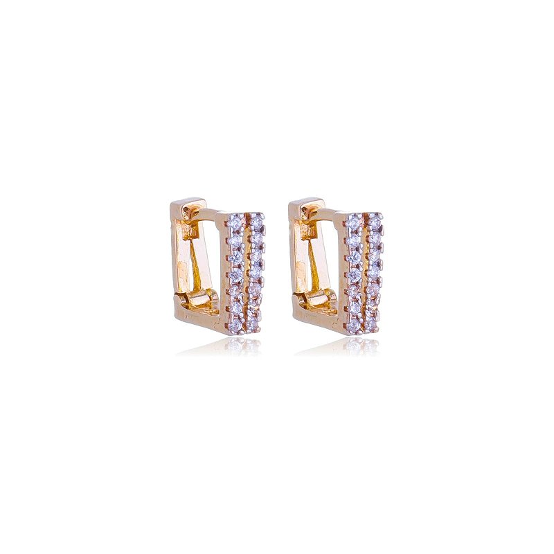 ARGOLA QUADRADA CRAVEJADA COM ZIRCÔNIAS FOLHEADA A OURO 18K