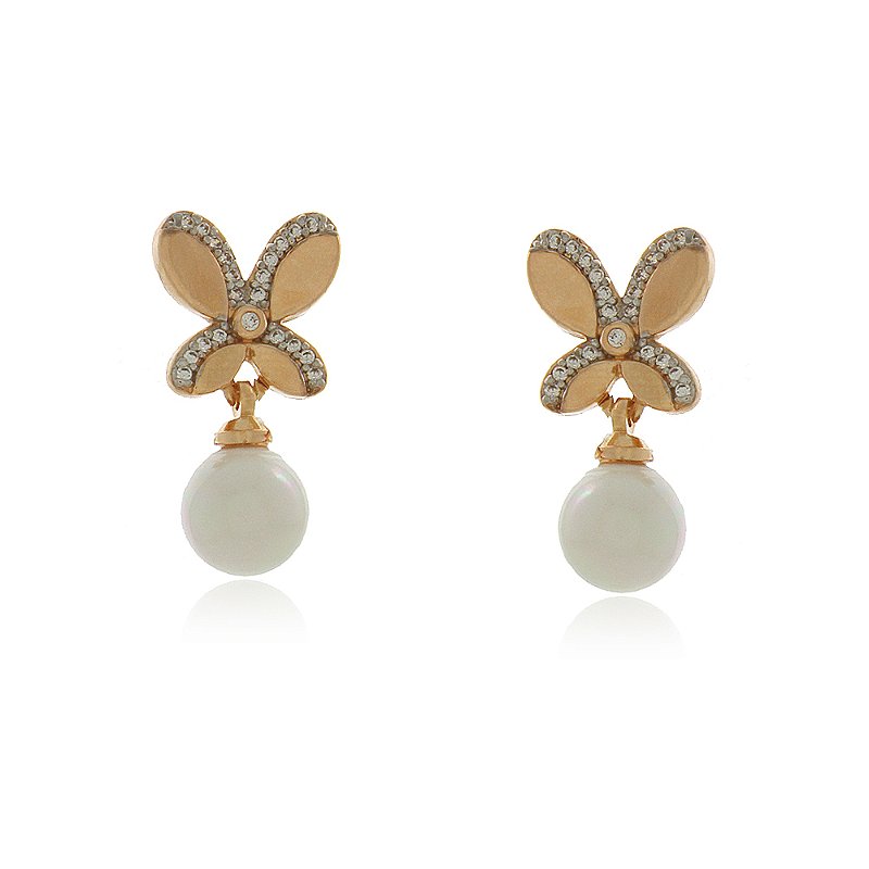 Brinco borboleta com zircônias folheado a ouro 18k