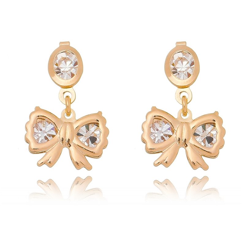 Brinco laço com Strass folheado a ouro 18k
