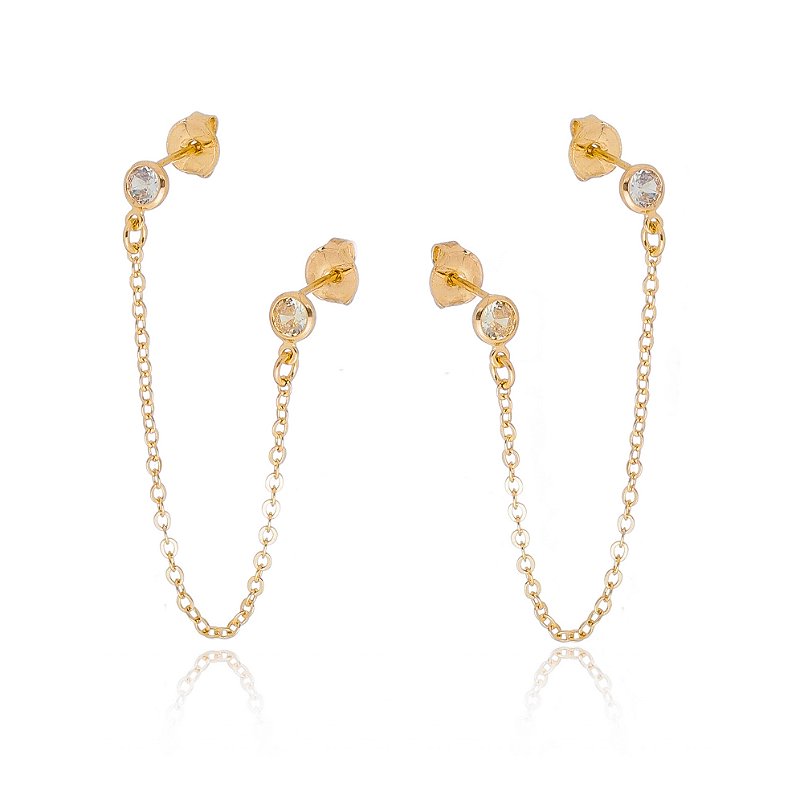 Brinco corrente com zircônias folheado a ouro 18k