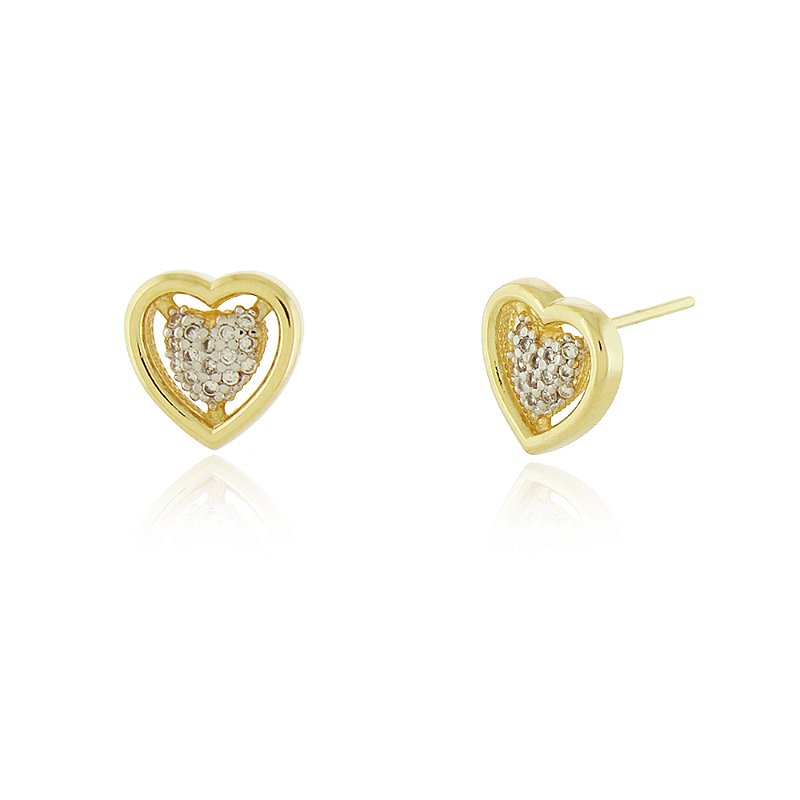 Brinco Coração Vazado com zircônia folheado a ouro 18k