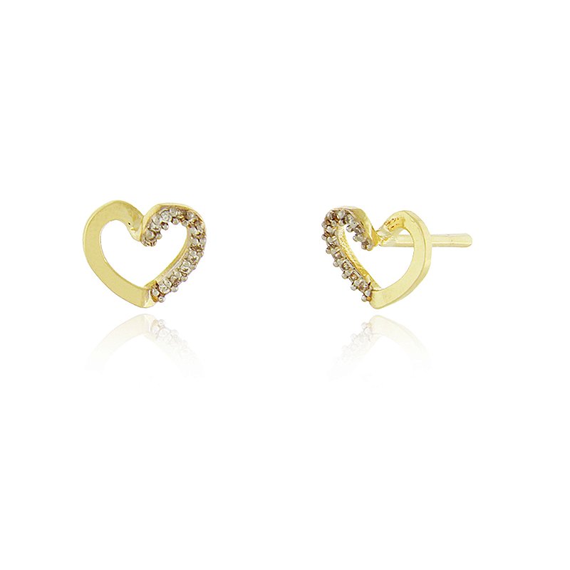 Brinco Coração Retorcido com zircônia folheado a ouro 18k