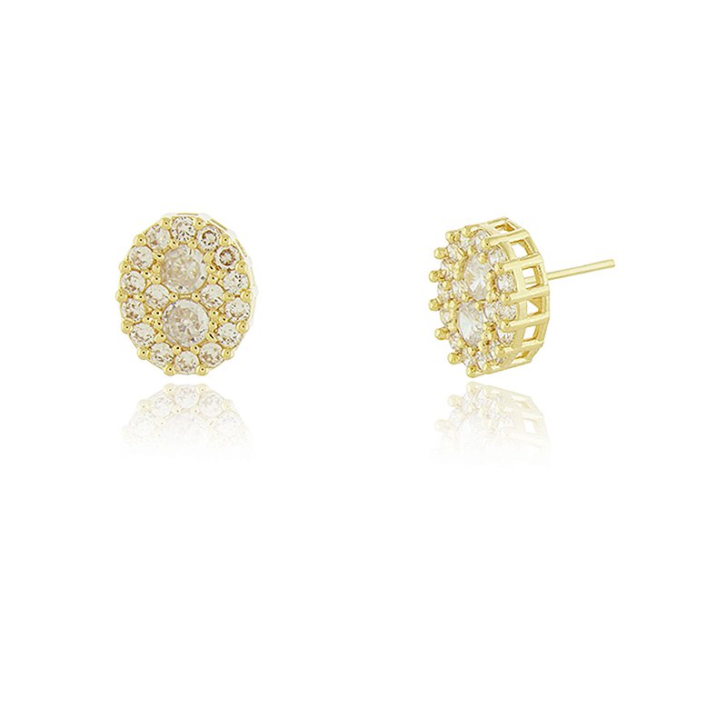 Brinco Oval com zircônias folheado a ouro 18k
