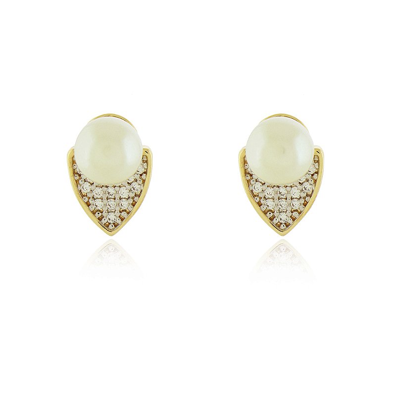 Brinco Folha com ponta cravejada com zircônia folheado a ouro 18k