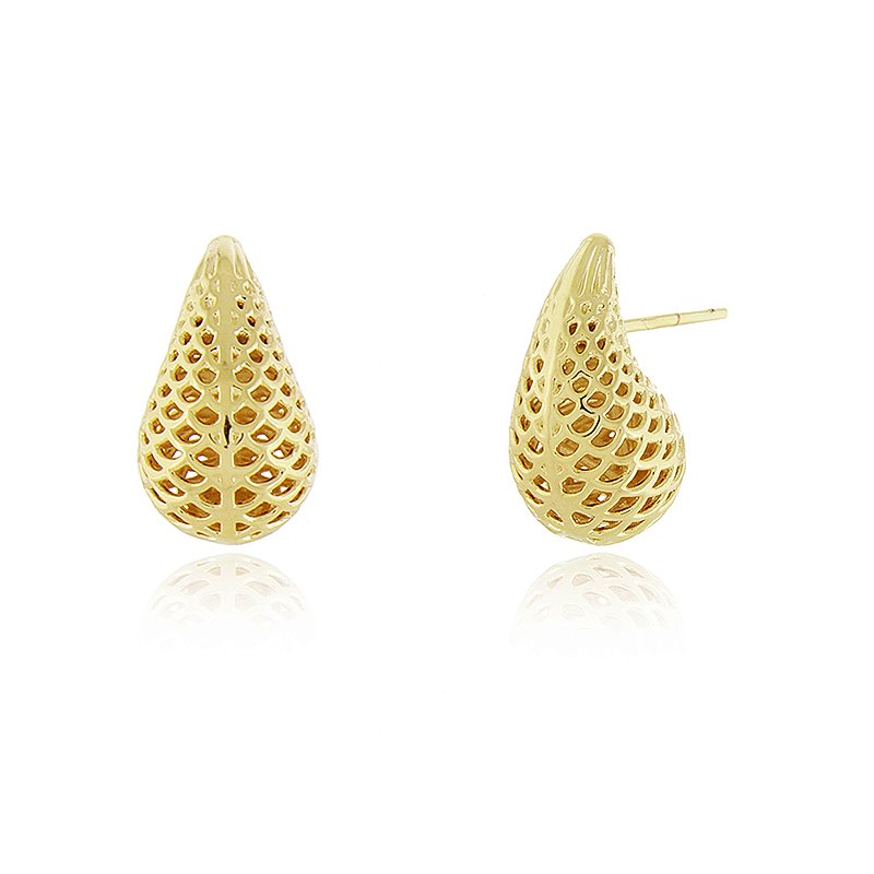 Brinco gota telado folheado a ouro 18k
