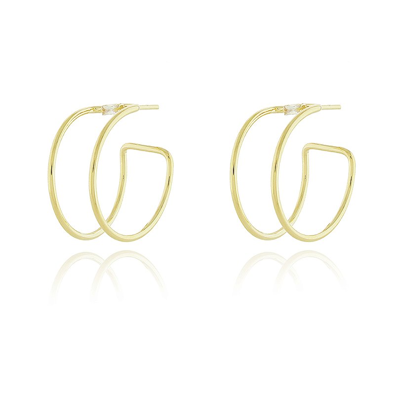 Argola dupla com zircônias folheada a ouro 18k