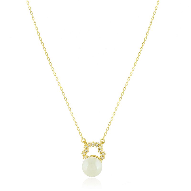 Gargantilha pérola com zircônia folheada a ouro 18k 40cm