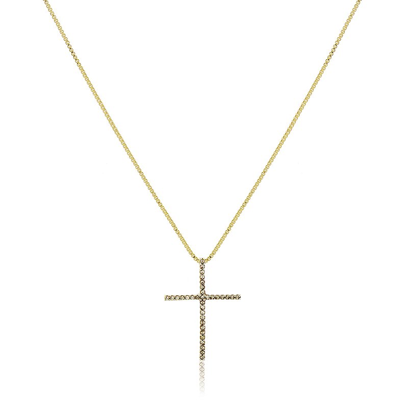 Gargantilha cruz pequena com zircônias folheada a ouro 18k