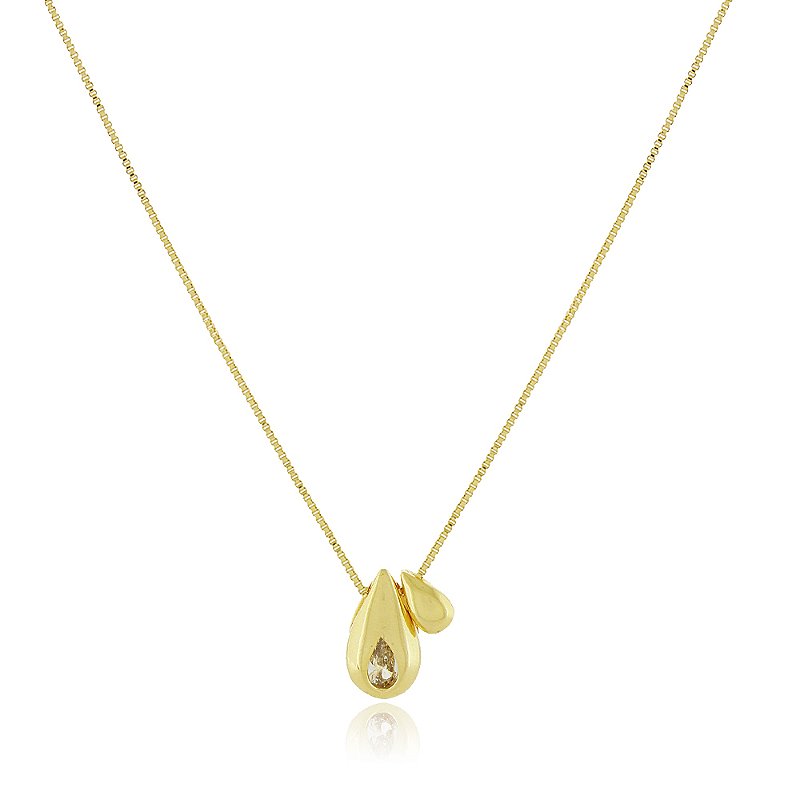 Gargantilha duas gotas com zircônias folheada a ouro 18k