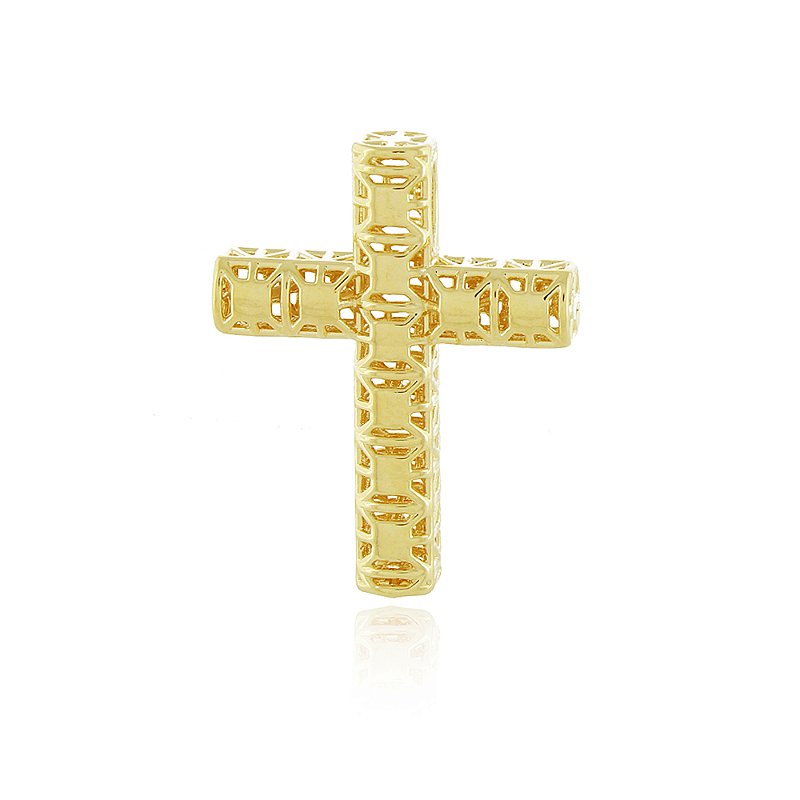 Pingente cruz vazado folheado a ouro 18k