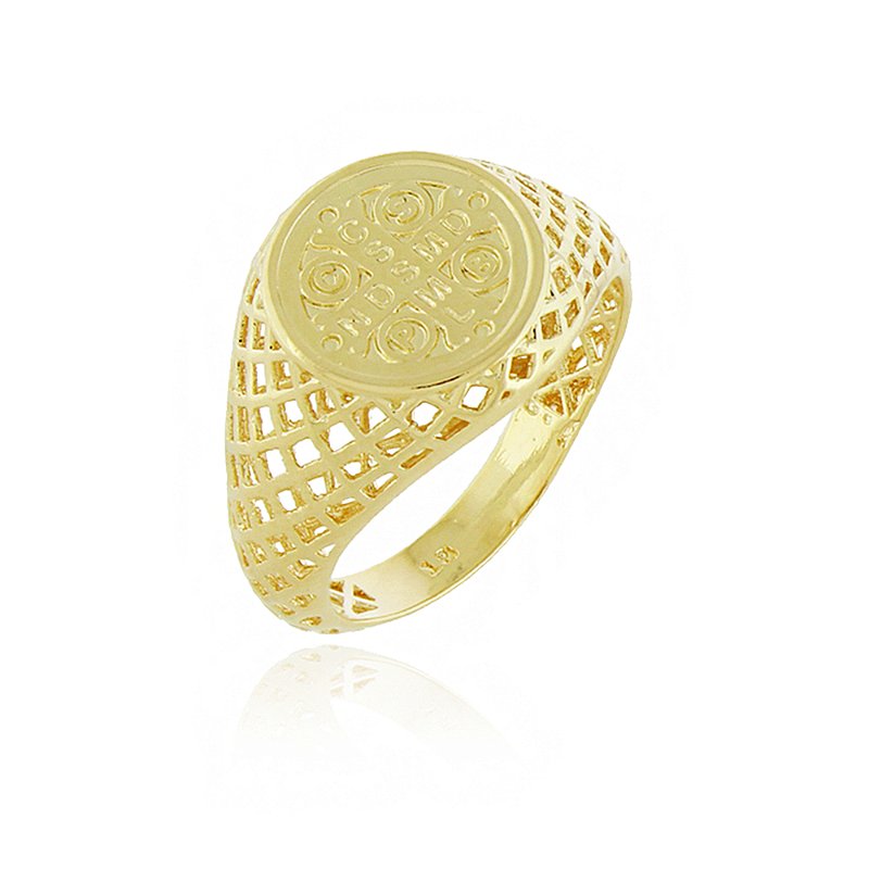 Anel São Bento telado folheado a ouro 18k