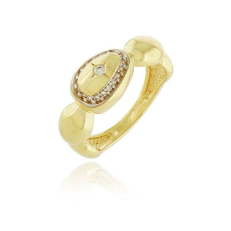 Anel gomos com zircônias folheado a ouro 18k