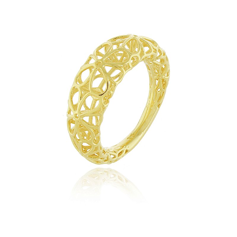 Anel flores telado folheado a ouro 18k
