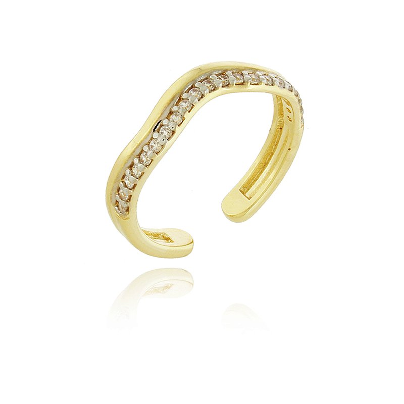 Anel curvado aberto com zircônias folheado a ouro 18k