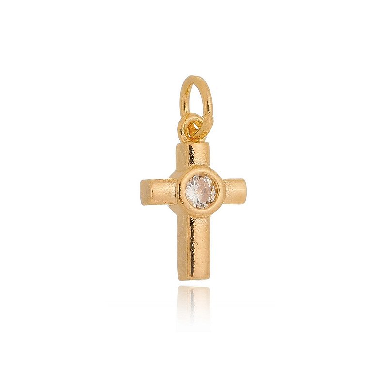 Pingente cruz pequena com zircônia folheado a ouro 18k